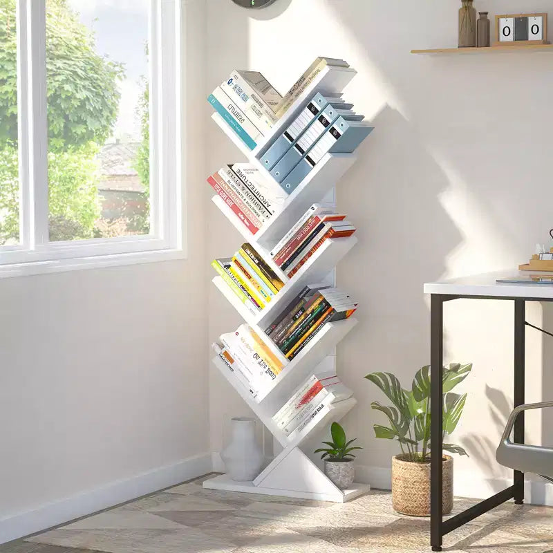 Bibliothèque d'angle Besiost Tall Tree avec rangement, 9 étagères