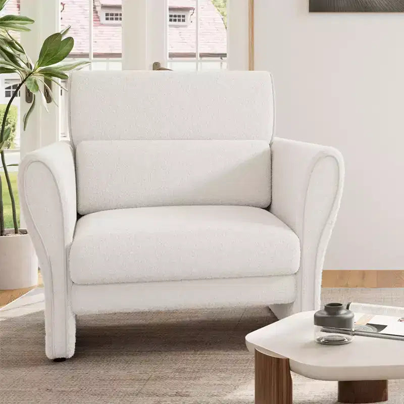 Fauteuil d'appoint moderne avec accoudoirs, petit canapé moderne en bouclette, coussins lombaires amovibles, assemblage facile, pour salon, chambre