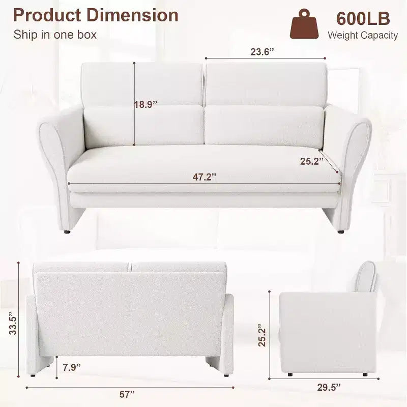 Fauteuil d'appoint moderne avec accoudoirs, petit canapé moderne en bouclette, coussins lombaires amovibles, assemblage facile, pour salon, chambre