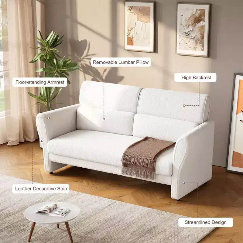 Fauteuil d'appoint moderne avec accoudoirs, petit canapé moderne en bouclette, coussins lombaires amovibles, assemblage facile, pour salon, chambre