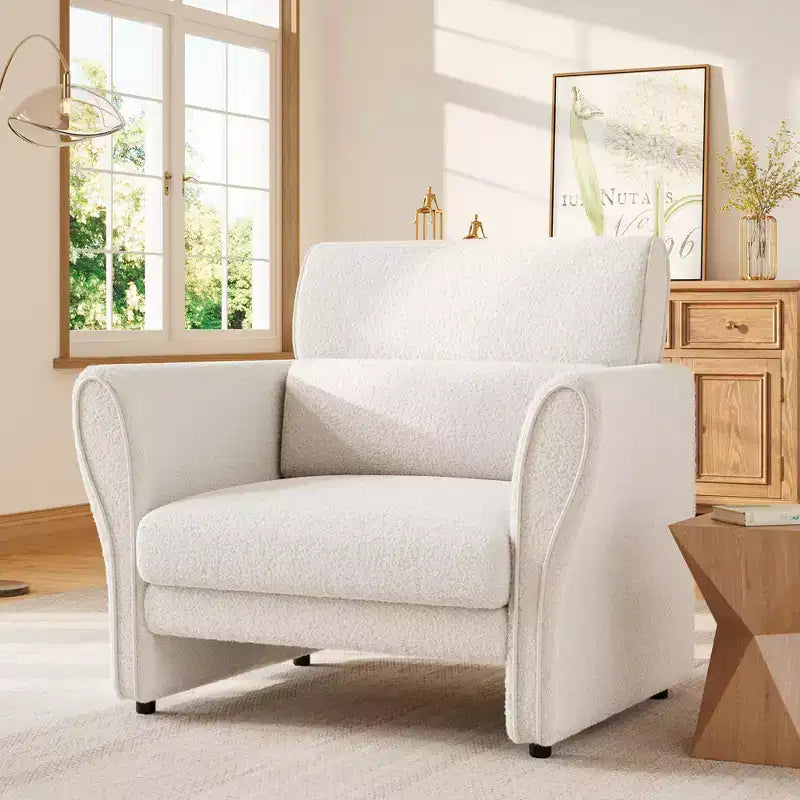 Fauteuil d'appoint moderne avec accoudoirs, petit canapé moderne en bouclette, coussins lombaires amovibles, assemblage facile, pour salon, chambre