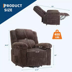 Fauteuil inclinable en velours côtelé, canapé inclinable manuel avec poignée, accoudoirs à dossier, rembourrage épais, poche latérale, capacité de 180 kg, inclinable réglable