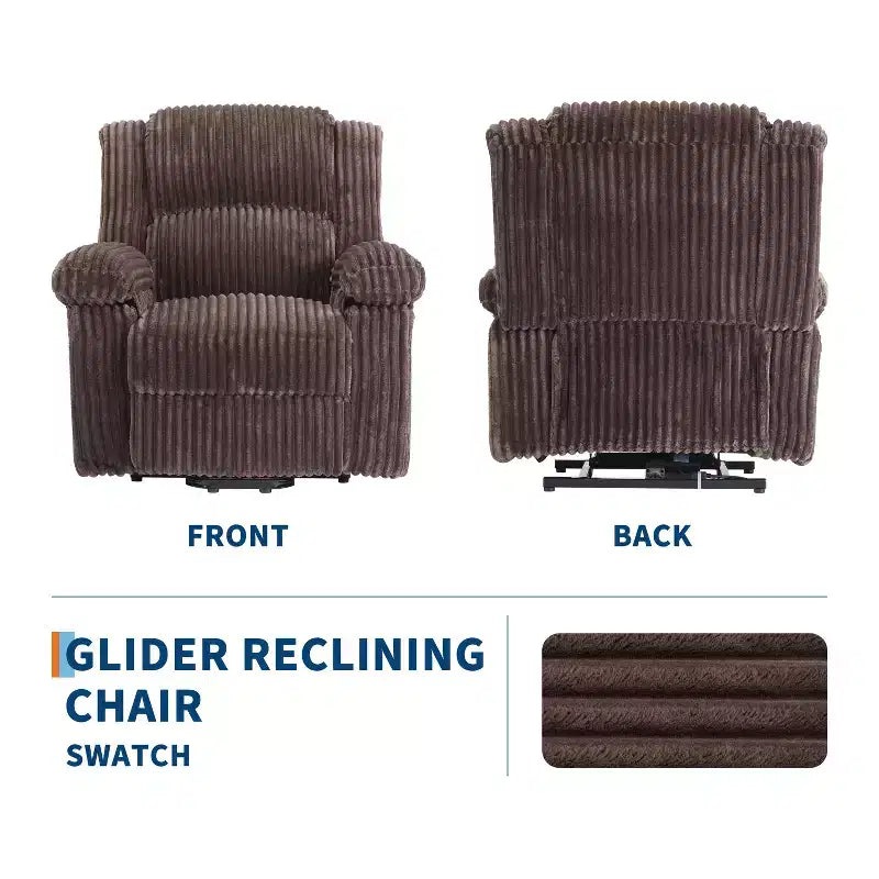Fauteuil inclinable en velours côtelé, canapé inclinable manuel avec poignée, accoudoirs à dossier, rembourrage épais, poche latérale, capacité de 180 kg, inclinable réglable