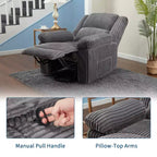 Fauteuil inclinable en velours côtelé, canapé inclinable manuel avec poignée, accoudoirs à dossier, rembourrage épais, poche latérale, capacité de 180 kg, inclinable réglable
