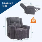 Fauteuil inclinable en velours côtelé, canapé inclinable manuel avec poignée, accoudoirs à dossier, rembourrage épais, poche latérale, capacité de 180 kg, inclinable réglable