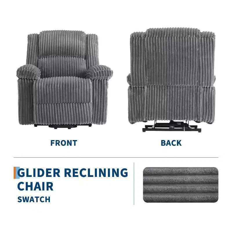 Fauteuil inclinable en velours côtelé, canapé inclinable manuel avec poignée, accoudoirs à dossier, rembourrage épais, poche latérale, capacité de 180 kg, inclinable réglable