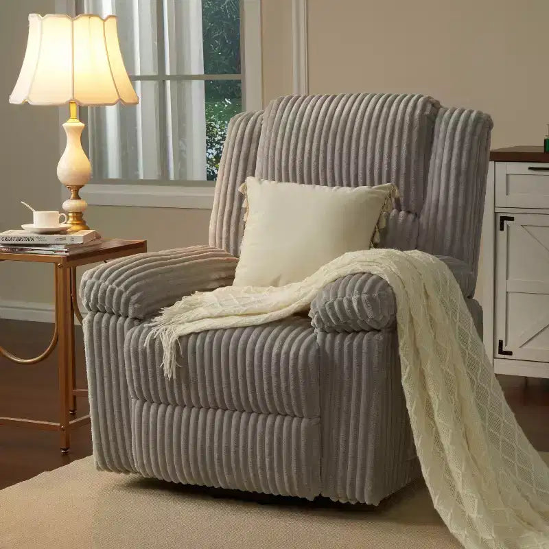 Fauteuil inclinable en velours côtelé, canapé inclinable manuel avec poignée, accoudoirs à dossier, rembourrage épais, poche latérale, capacité de 180 kg, inclinable réglable