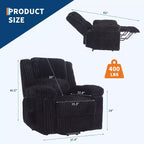 Fauteuil inclinable en velours côtelé, canapé inclinable manuel avec poignée, accoudoirs à dossier, rembourrage épais, poche latérale, capacité de 180 kg, inclinable réglable