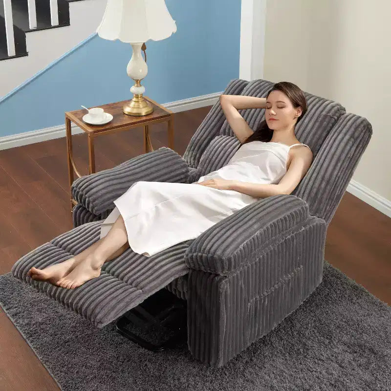 Fauteuil inclinable en velours côtelé, canapé inclinable manuel avec poignée, accoudoirs à dossier, rembourrage épais, poche latérale, capacité de 180 kg, inclinable réglable