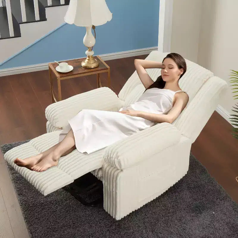 Fauteuil inclinable en velours côtelé, canapé inclinable manuel avec poignée, accoudoirs à dossier, rembourrage épais, poche latérale, capacité de 180 kg, inclinable réglable