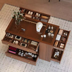 Îlot de rangement avec 6 tiroirs, commode blanche avec dessus en verre pour chambre à coucher, présentoir central à bijoux, îlot de rangement pour dressing/garde-robe