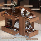 Îlot de rangement avec 6 tiroirs, commode blanche avec dessus en verre pour chambre à coucher, présentoir central à bijoux, îlot de rangement pour dressing/garde-robe