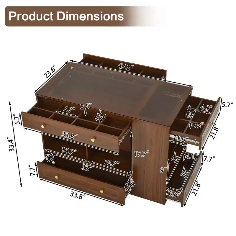 Îlot de rangement avec 6 tiroirs, commode blanche avec dessus en verre pour chambre à coucher, présentoir central à bijoux, îlot de rangement pour dressing/garde-robe