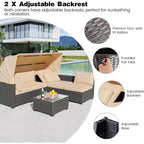 Ensemble de mobilier de jardin 6 pièces avec canapé modulable en résine tressée, coussins imperméables, table en verre renforcé et auvent, durable
