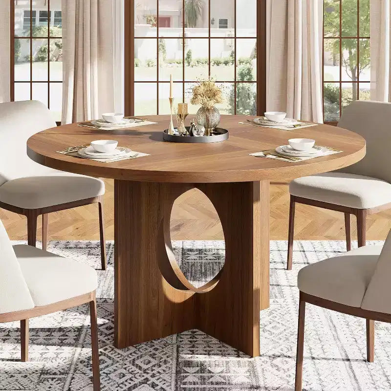 Table à manger ronde de 47 pouces pour 4 à 6 personnes, table de cuisine à piédestal peu encombrante, style moderne et minimaliste