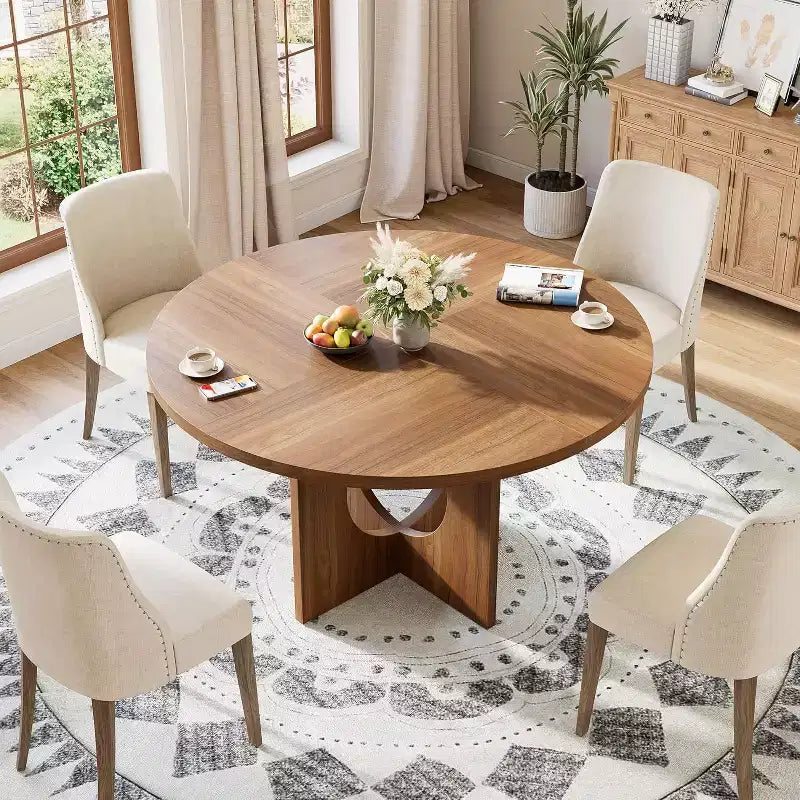 Table à manger ronde de 47 pouces pour 4 à 6 personnes, table de cuisine à piédestal peu encombrante, style moderne et minimaliste