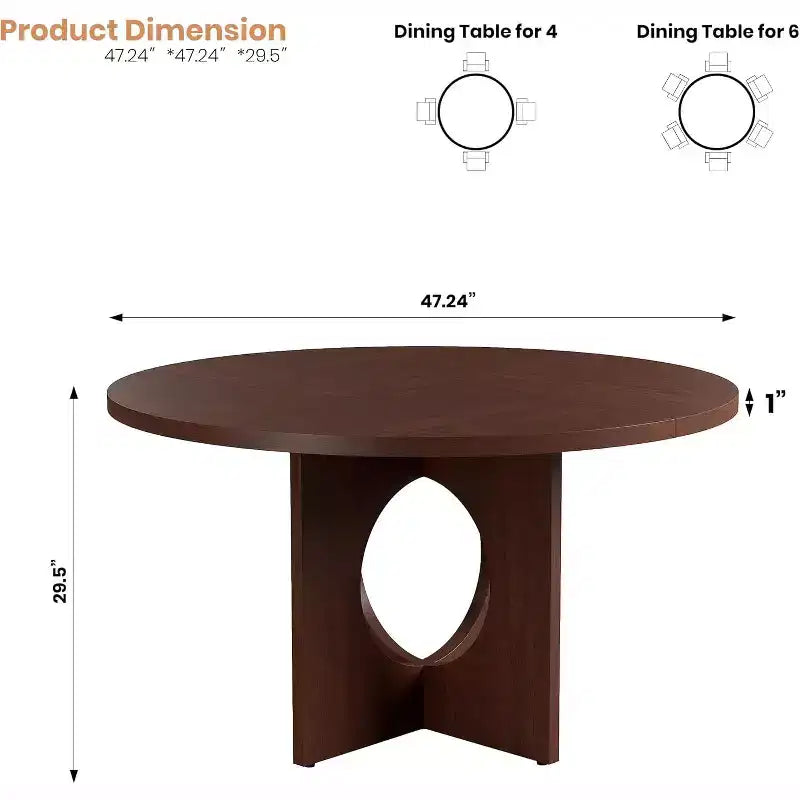 Table à manger ronde de 47 pouces pour 4 à 6 personnes, table de cuisine à piédestal peu encombrante, style moderne et minimaliste