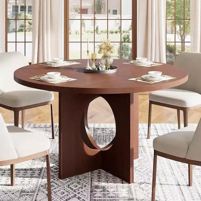 Table à manger ronde de 47 pouces pour 4 à 6 personnes, table de cuisine à piédestal peu encombrante, style moderne et minimaliste