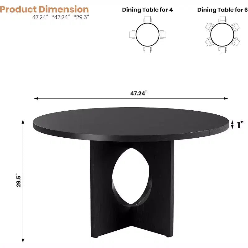 Table à manger ronde de 47 pouces pour 4 à 6 personnes, table de cuisine à piédestal peu encombrante, style moderne et minimaliste