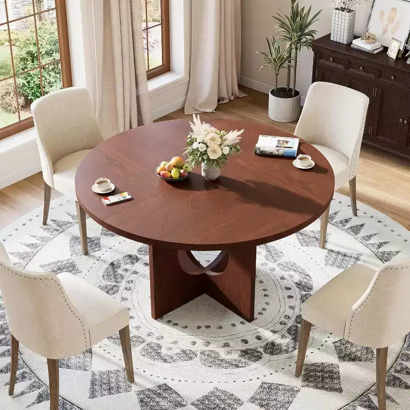 Table à manger ronde de 47 pouces pour 4 à 6 personnes, table de cuisine à piédestal peu encombrante, style moderne et minimaliste