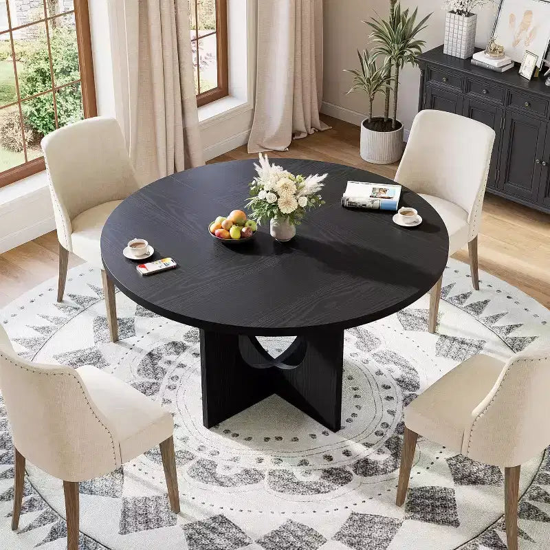 Table à manger ronde de 47 pouces pour 4 à 6 personnes, table de cuisine à piédestal peu encombrante, style moderne et minimaliste