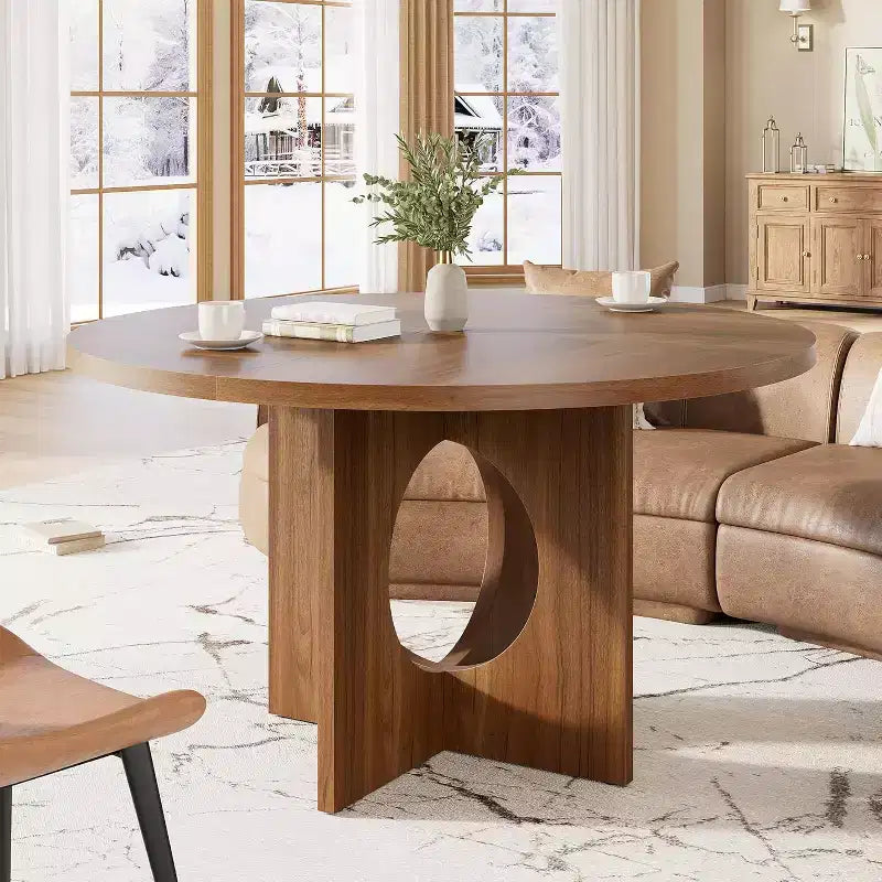 Table à manger ronde de 47 pouces pour 4 à 6 personnes, table de cuisine à piédestal peu encombrante, style moderne et minimaliste