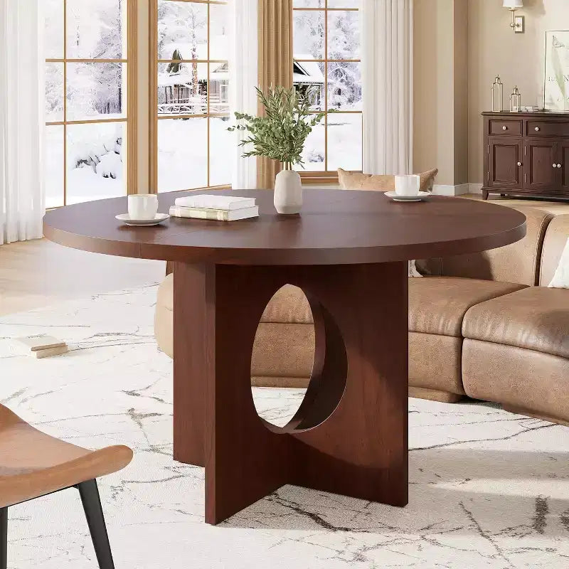 Table à manger ronde de 47 pouces pour 4 à 6 personnes, table de cuisine à piédestal peu encombrante, style moderne et minimaliste