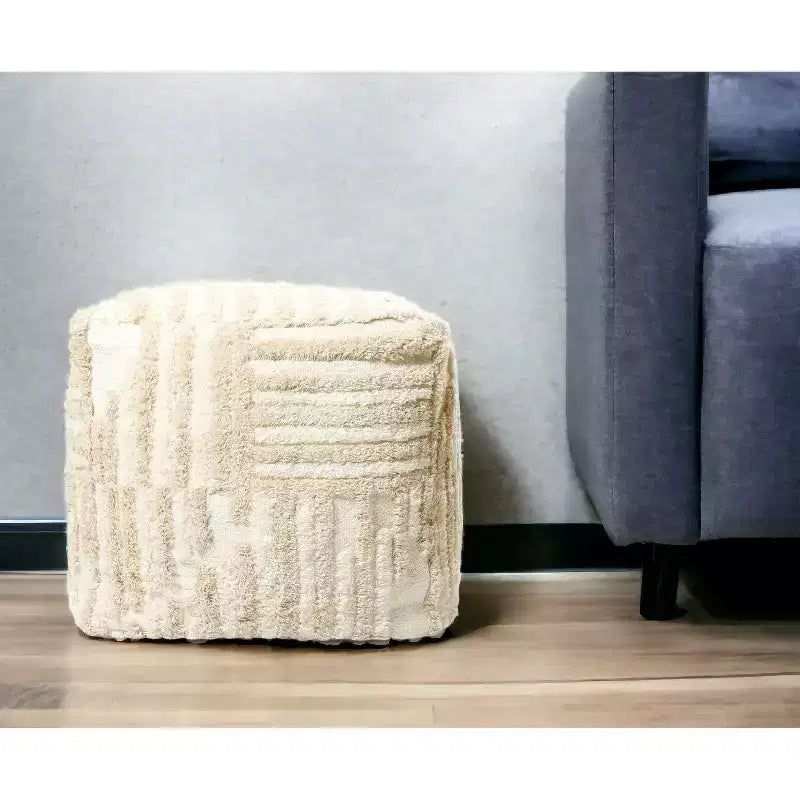 Pouf ottoman rayé en coton, 18 po