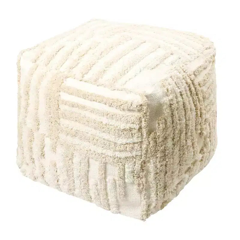 Pouf ottoman rayé en coton, 18 po