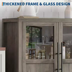 Buffet/Bahut rustique en bois de 55" avec portes vitrées, finition grain de bois naturel, rangement polyvalent pour cuisine, salle à manger et salon