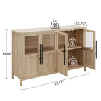 Buffet/Bahut rustique en bois de 55" avec portes vitrées, finition grain de bois naturel, rangement polyvalent pour cuisine, salle à manger et salon