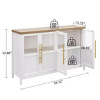 Buffet/Bahut rustique en bois de 55" avec portes vitrées, finition grain de bois naturel, rangement polyvalent pour cuisine, salle à manger et salon