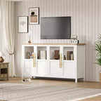 Buffet/Bahut rustique en bois de 55" avec portes vitrées, finition grain de bois naturel, rangement polyvalent pour cuisine, salle à manger et salon