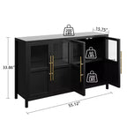 Buffet/Bahut rustique en bois de 55" avec portes vitrées, finition grain de bois naturel, rangement polyvalent pour cuisine, salle à manger et salon