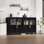 Buffet/Bahut rustique en bois de 55" avec portes vitrées, finition grain de bois naturel, rangement polyvalent pour cuisine, salle à manger et salon
