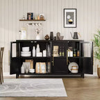 Buffet/Bahut rustique en bois de 55" avec portes vitrées, finition grain de bois naturel, rangement polyvalent pour cuisine, salle à manger et salon