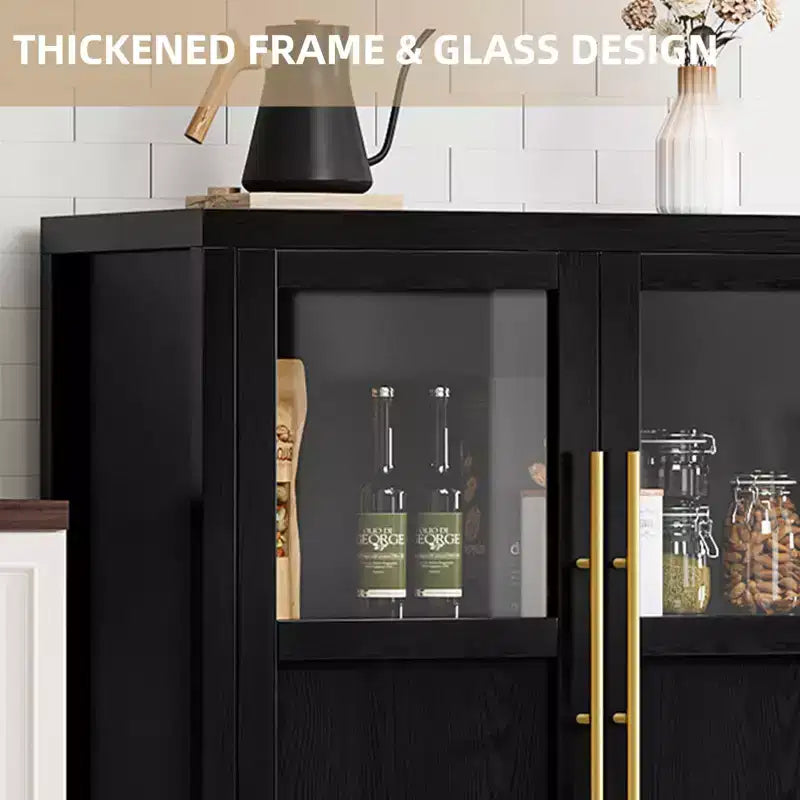Buffet/Bahut rustique en bois de 55" avec portes vitrées, finition grain de bois naturel, rangement polyvalent pour cuisine, salle à manger et salon