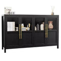 55 Rustic Farmhouse Glass Door Buffet Cabinet Sideboard , Natural Wood Grain Finish, Versatile Storage for Kitchen, Dining Room & Living Room