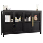 55 Rustic Farmhouse Glass Door Buffet Cabinet Sideboard , Natural Wood Grain Finish, Versatile Storage for Kitchen, Dining Room & Living Room