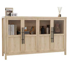 Buffet/Bahut rustique en bois de 55" avec portes vitrées, finition grain de bois naturel, rangement polyvalent pour cuisine, salle à manger et salon