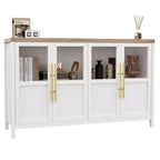 Buffet/Bahut rustique en bois de 55" avec portes vitrées, finition grain de bois naturel, rangement polyvalent pour cuisine, salle à manger et salon