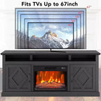 Meuble TV 67 po avec cheminée, meuble de divertissement lumineux à DEL pour téléviseurs jusqu'à 80 po, console TV pour salon avec meuble de rangement