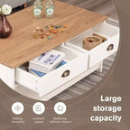 Table basse de ferme Captiva Designs avec étagère de rangement pour salon, table centrale en bois à 2 niveaux avec design en X, ivoire