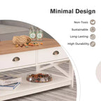 Table basse de ferme Captiva Designs avec étagère de rangement pour salon, table centrale en bois à 2 niveaux avec design en X, ivoire