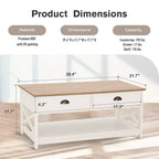 Table basse de ferme Captiva Designs avec étagère de rangement pour salon, table centrale en bois à 2 niveaux avec design en X, ivoire