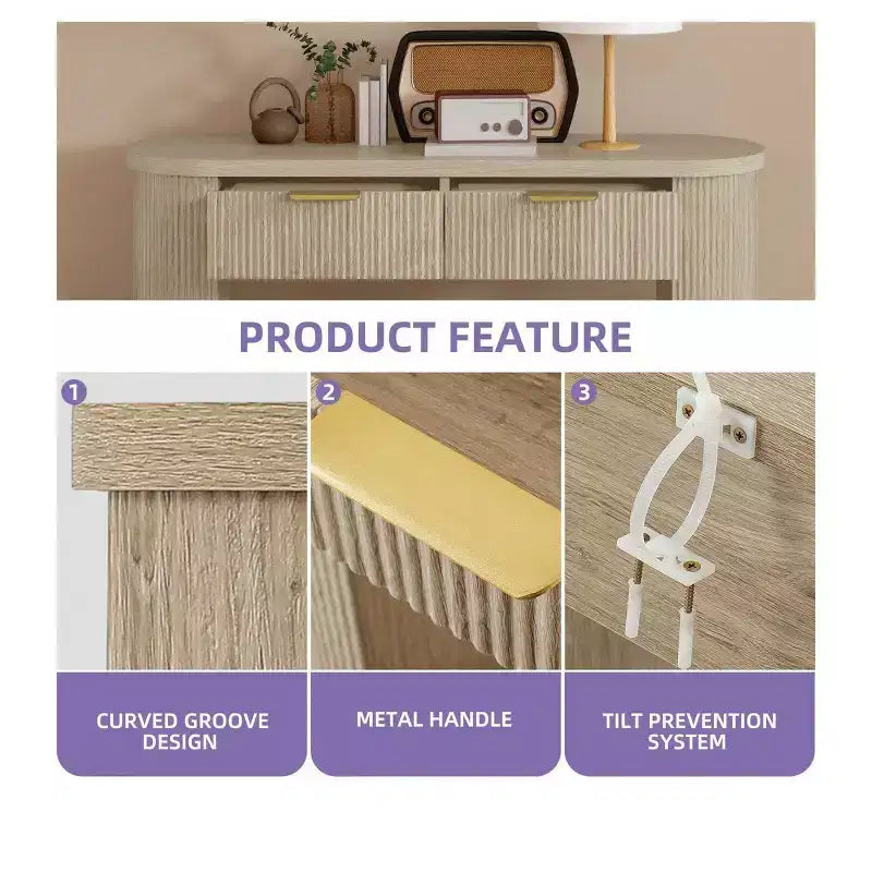 Console cannelée de 47,2 pouces avec tiroir et rangement ouvert pour entrée, canapé, salon, chambre à coucher
