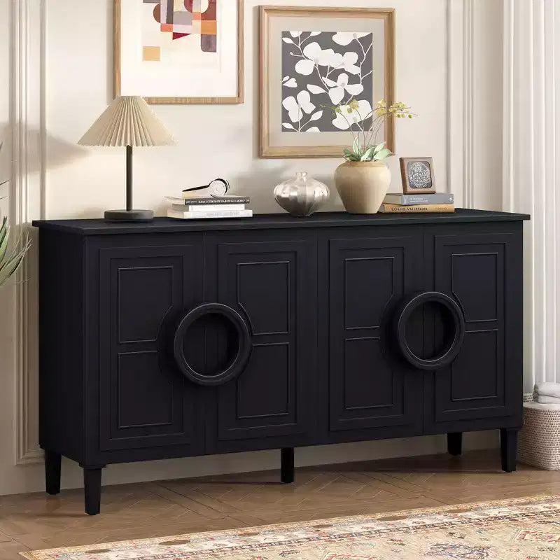 Meuble bas 4 portes de style français Clihome avec poignées rondes, meuble de rangement vintage pour intérieurs classiques