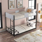 Bellemave Lits superposés jumeaux en métal avec panneaux de ventilation et barrières de sécurité, sans bruit, adaptés aux adolescents, noirs