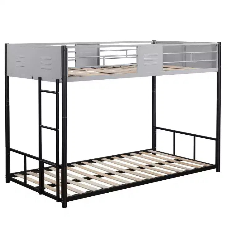 Bellemave Lits superposés jumeaux en métal avec panneaux de ventilation et barrières de sécurité, sans bruit, adaptés aux adolescents, noirs