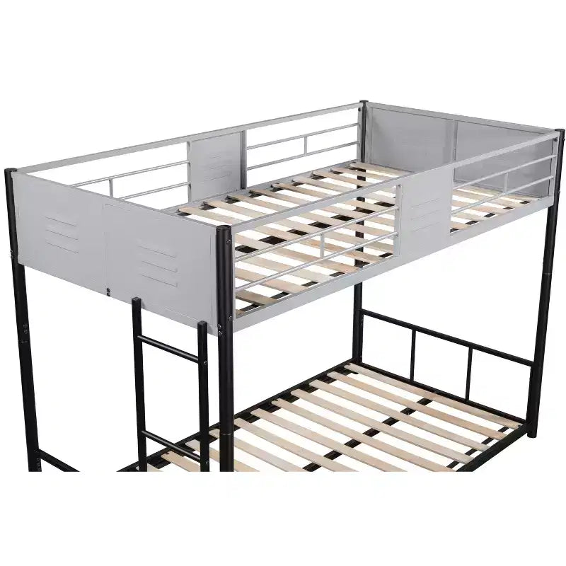 Bellemave Lits superposés jumeaux en métal avec panneaux de ventilation et barrières de sécurité, sans bruit, adaptés aux adolescents, noirs